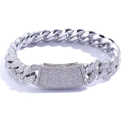 13mm Cubaanse Ketting Dames Armband Echt Goud Verguld Hip Hop Rock Straat Sieraden Iced Out Bedels Armbanden voor man W6726WW-Silver Color gray