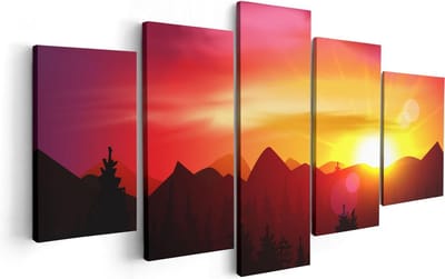 Artaza Canvas Schilderij Vijfluik Zonsondergang In De Bergen - Abstract - 100x50 - Foto Op Canvas - Canvas Print