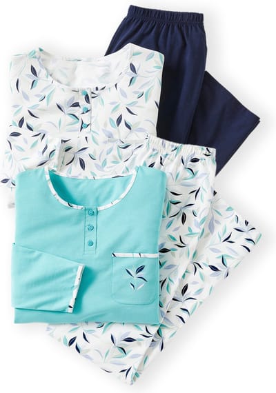 Damart - Set van 2 pyjama's van zuiver gekamd jersey katoen - Dames - Blauw - 38-40 (S)