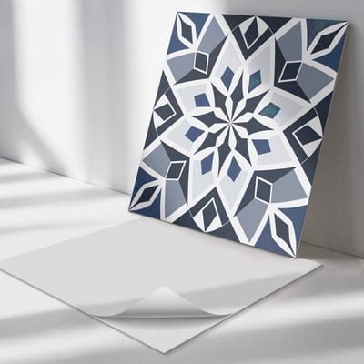 Wallfluent Vinyl Tegels - Geometrisch Bloemenpatroon Vloer Tegels PVC - 30 cm x 30 cm - Grijs PVC Tegels - 9 stuks - Vierkant PVC Tegels - Patroon Plaktegels - Zelfklevende PVC Tegels - Plaktegels Keuken en Badkamer