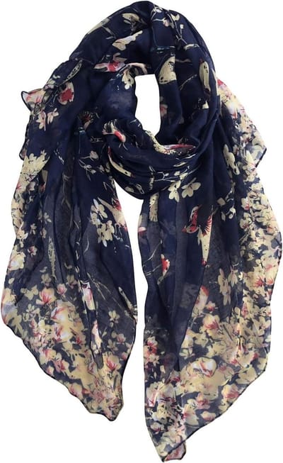 Dames Sjaal - Lange omslagdoek - Stijlvol Accessoire - Bloemen en Vogels Print - 180 x 85 cm - Multicolor