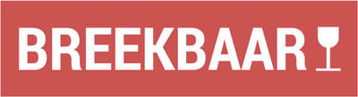 Breekbaar sticker met glas, oranje wit 200 x 50 mm