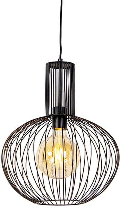 QAZQA wire - Design Hanglamp - 1 lichts - Ø 35 cm - Zwart - Woonkamer | Slaapkamer | Keuken