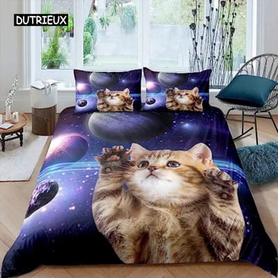 Dekbedovertrek Galaxy Cats voor Vrouwen Kinderen 3D Katten Beddengoed Set Schattig Dieren Thema Dekbedovertrek Galaxy Microvezel Dekbedovertrek 150x200cm 3pcs