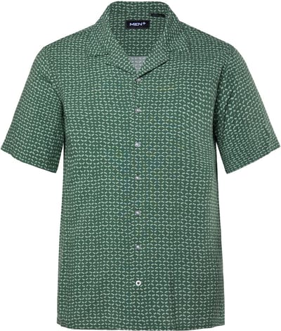 Men Plus - Heren - Overhemd korte mouwen all-over patroon Cubaanse kraag - Mintgroen - Maat 3XL