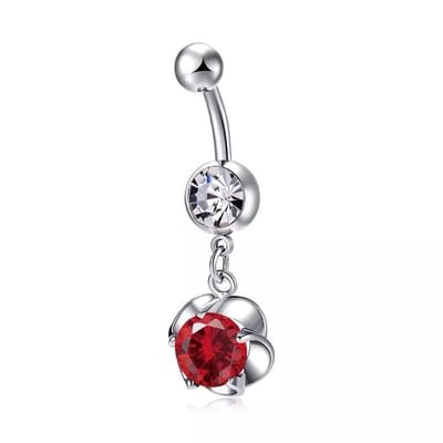 Aramat Jewels | Navelpiercings | Rood Zirkonia Stalen Navelpiercing Bloem | | | |10mm | Staal | Volwassenen | Verkleurd niet