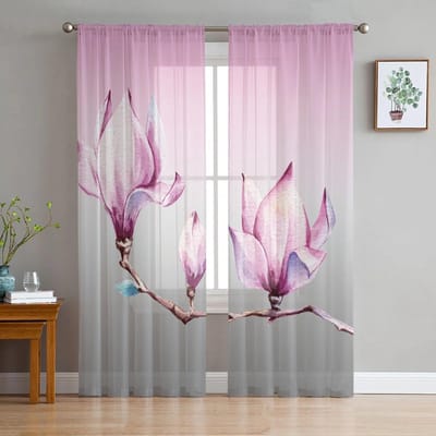 Verloop Roze Bloem Tule Gordijnen Woonkamer Keuken Chiffon Gordijn Slaapkamer Balkon Transparant Gordijn Mode Woondecoratie 135W x 114H(cm) white