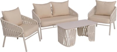Tuinset MCW-P90, loungeset tuinlounge bank fauteuil tafel, touwvlechtwerk touwstof/textiel (180 g/m²) ~ crème