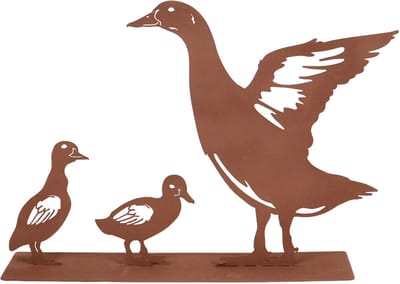 UNUS® Staander decoratieve eendenfamilie in roestlook - tuinbeeld - voor buiten - roestige eenden decoratie - tuin ornamenten silhouet - tuin hek decor - land tuin kunst