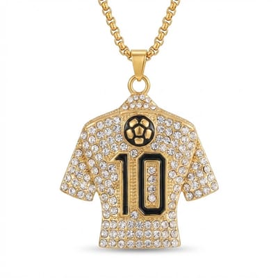 Goudkleurige voetbalshirt hanger ketting voor heren – nummer 10 met strass en voetbalmotief aan schakelketting