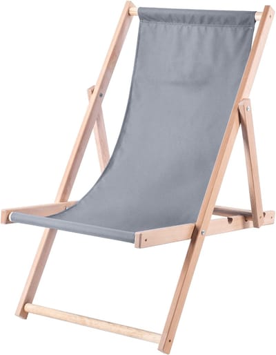 KADAX Ligstoel, strandstoel van hout, zonnebed tot 120 kg, ligstoel van beukenhout, houten klapstoelen, strandstoel, klapstoel voor strand, houten ligstoel (grijs)