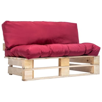 vidaXL - Tuinbank - pallet - met - rode - kussens - grenenhout