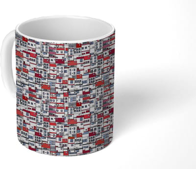 Mok - Koffiemok - Stad - Patroon - Huizen - Mokken - 350 ML - Beker - Koffiemokken - Theemok