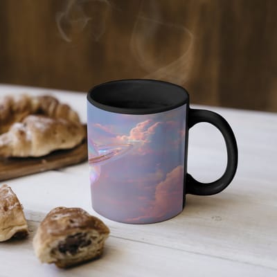Magische Mok - Foto op Warmte Mokken - Koffiemok - Planeet - Lucht - Wolken - Pasteltinten - Magic Mok - Beker - 350 ML - Theemok