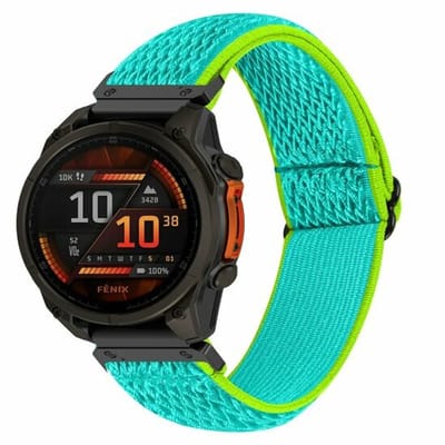 By Qubix - Geschikt voor Garmin bandje - 20mm Quickfit - Elastische Solo Loop nylon bandje - Mintgroen met groen - Geschikt voor Garmin Fenix 7s/6s/5s / Instinct 2s / Epix Pro Gen 2 (42mm)