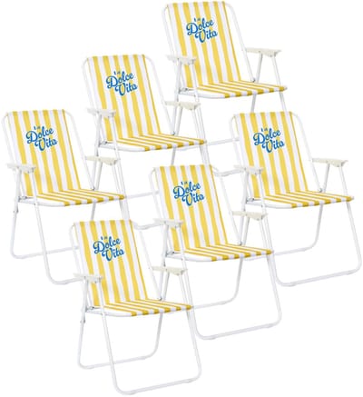 Home deco factory Klapstoel Dolce Vita - 6x - geel/wit - 44 x 75 x 52 cm - campingstoel/tuinstoel