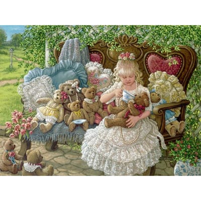 Diamond Painting Cross Stitch Het kleine meisje en de teddybeer Borduurnaaldwerk Strass 20X30CM gray