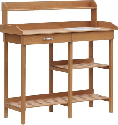 Planttafel met kuip - Tuiniertafel voor binnen en buiten - Vurenhout - 117 x 45 x 121 cm