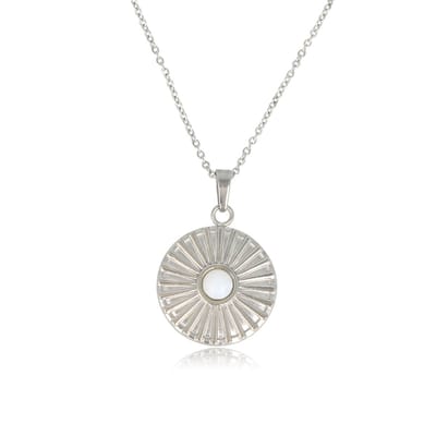 My Bendel - Zilverkleurige Ketting White Aventurine Zonnetjes Hanger - Zilverkleurige Ketting met White Aventurine Zonnetjes Hanger - met Luxe Cadeauverpakking | Sieraden Voor Dames