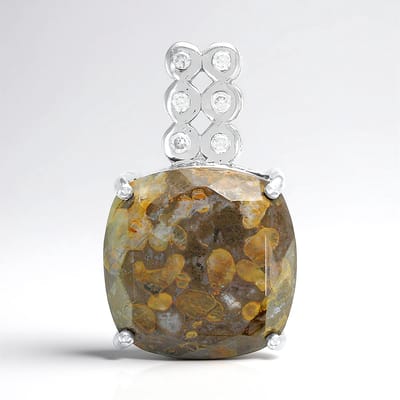 Cavill - Hanger 925 Sterling Zilver - 8,85 ct Dinosauruskwarts Antiek Kussen - 0,141 ct Cambodjaanse Zirkoon - Unieke Luxe Sieraden