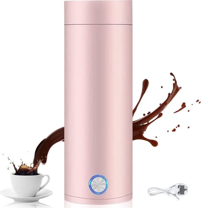 Draagbare elektrische waterkoker – kookt water snel in 5 minuten, inhoud 400 ml. Elektrische reiswaterkoker van roestvrij staal met flessenveilige verwarming; geschikt voor het zetten van thee, koffie en babyvoeding – roze.