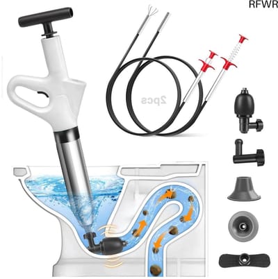 RFWR® Hogedruk Afvoerreiniger met Verwisselbare Koppen - Professionele Ontstopper voor Toiletten, Keukens, Badkamers & Douches