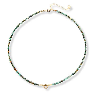 Marama - Ketting Lucky Horse Shoe - damesketting - gold plated - nikkelvrij - verstelbaar - goud - dames - edelsteen Turquoise - hoefijzer - geluk