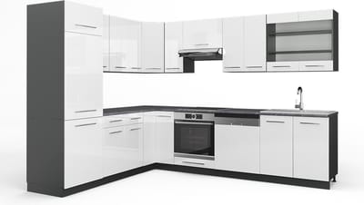 Vicco Hoekkeuken Fame-Line, Wit Hoogglans/Antraciet, 287 x 227 cm, WB Antraciet