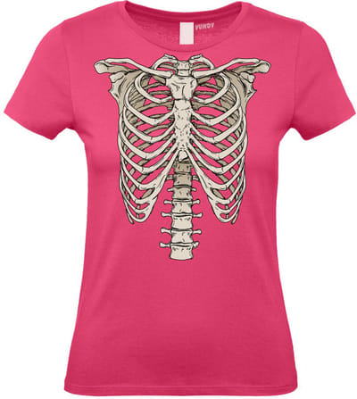 Dames t-shirt Skelet | Carnavalskleding dames | Carnaval Kostuum | Foute Party | Fuchsia Dames | maat XS
