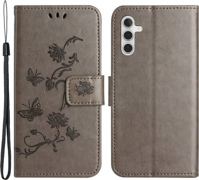 Coverup Hoesje - Geschikt voor Samsung Galaxy A05s Hoesje - Coverup Bloemen & Vlinders Book Case - Taupe Grijs