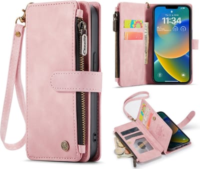 Casemania Hoesje Geschikt voor Apple iPhone SE (2022) / SE (2020) / 8 / 7 - Pale Pink - Luxe Portemonnee Book Case met Rits