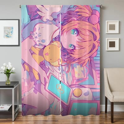 Keukengordijnen voor Woonkamer 2 Stuks Verduisterende Gordijnen Deurgordijn C-cardcaptor S-sakura Slaapkamerdecoratie Scheidingswand Thuis W50xH70cmx2pcs-CL pink