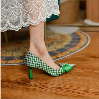Escarpins Femme Luxe Tissu Vert à Carreaux Nœud Talons Hauts Été Chaussures de Mariée Confortables Talons Bas Chaussures de Fête Mariage 35 brown