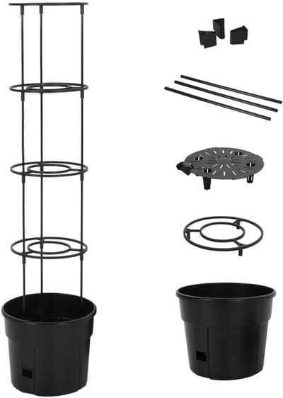 Tomatenkweekpot met Klimrek - Ø 29,5 x 115 cm - Inclusief Rankhouders & Bewateringsgat - UV-bestendig Polypropeen - Antraciet