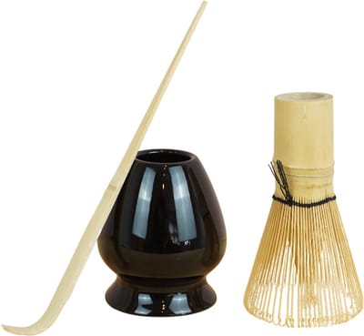 Dastium Home Matcha - Matcha Set - 3 delige set met matcha klopper, lepel en whisk houder - Matcha Whisk - Matcha Starterkit - Zwart