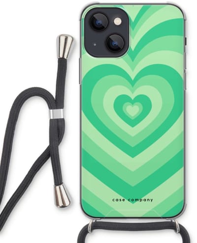 Case Company® - Hoesje met koord geschikt voor iPhone 13 hoesje met Koord - Hart Groen - Telefoonhoesje met Zwart Koord - Bescherming aan alle Kanten en Over de Schermrand