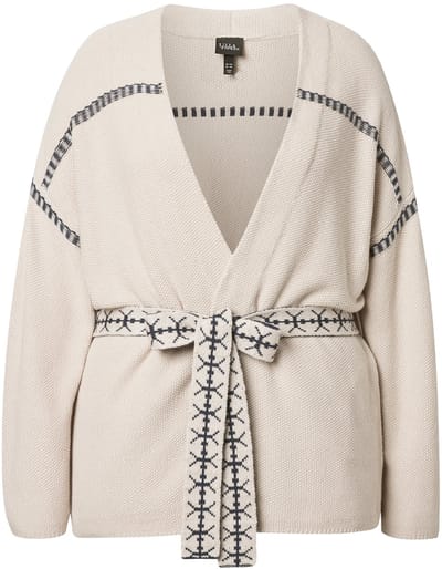 Ulla Popken - Dames - Vest sierstrepen oversized strikceintuur lange mouw - Lichtchampagne - Maat 62+