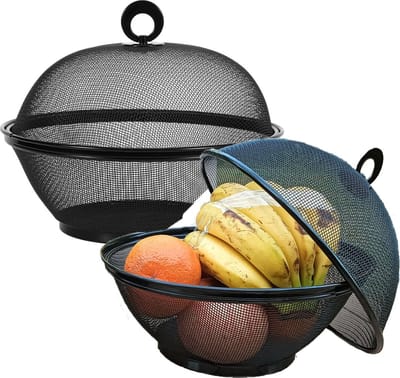 La'Moussawi ® Fraaie Zwarte Metalen Fruitmanden met Deksel voor Optimale Bescherming en Opslag