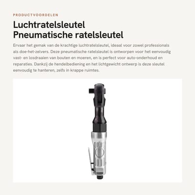 Dailygoods- Luchtratelsleutel Pneumatisch - Zware Ratelsleutel - Vierkante Kop 1/2" - Lichtgewicht - Robuust - Ideaal voor Auto Onderhoud - Pneumatische Ratelsleutel