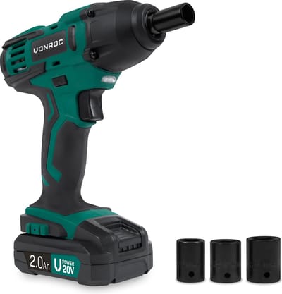 VONROC Accu slagmoersleutel 20V – 150Nm – Incl. 4 moerdoppen – Incl. 2.0Ah Accu en snellader