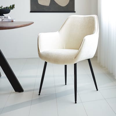 Dimehouse Set van 4 Eetkamerstoelen Sev Crème Chenille Stof - Met Armleuning - Chenille - Scandinavisch & Basic