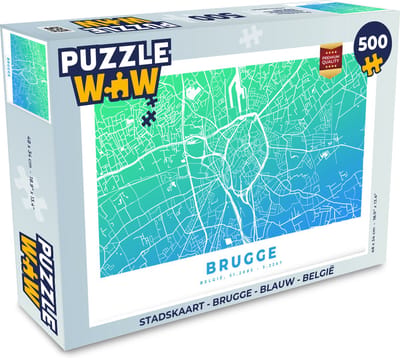 Puzzel Stadskaart - Brugge - Blauw - België - Legpuzzel - Puzzel 500 stukjes - Plattegrond