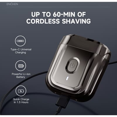 ENCHEN Mini6 2-richtingen flexische scheerhoofden Elektrisch scheerapparaat 100% waterdicht Tot 60 minuten draadloos scheren met magnetische snijkop