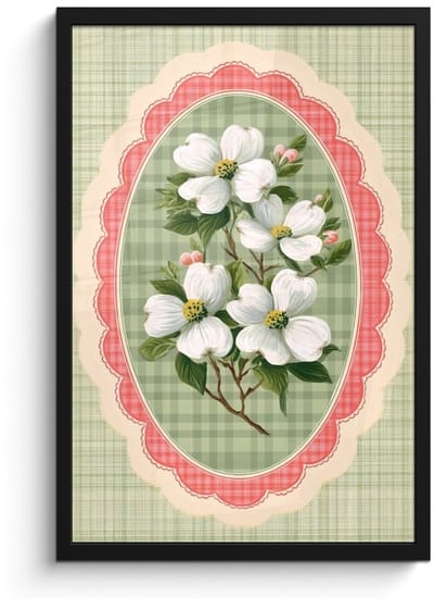 Poster in lijst - Fotolijst 40x60 cm - Posters - Bloemen - Illustratie - Geruit - Groen - Posterlijst zwart - Decoratie - Wanddecoratie woonkamer - Muurdecoratie slaapkamer