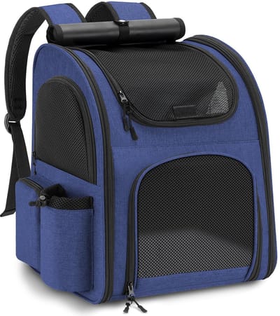 Dailygoods- Rugzak Honden/Katten - Ademend - Met Netvenster - Binnenriem - Reismat - Tot 10 kg - Blauw - Dierenrugzak