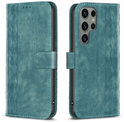 Voor Samsung Galaxy S24 Ultra 5G geruit reliëf lederen telefoonhoesje (groen)