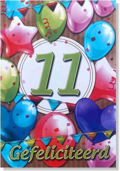 Hoera 11 Jaar! Luxe verjaardagskaart - 12x17cm - Gevouwen Wenskaart inclusief envelop - Leeftijdkaart
