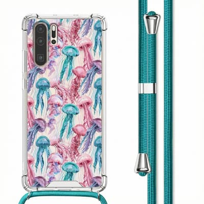 imoshion Hoesje - Geschikt voor Huawei P30 Pro - Design Hoesje met Koord - Jellyfish Watercolor