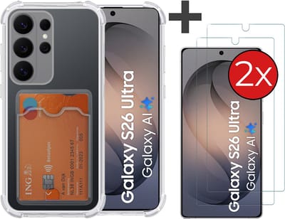 Hoesje met 2 Stuks Screenprotectors Geschikt voor Samsung Galaxy S26 Ultra Hoesje Met Pashouder Siliconen Shockproof Case - Arara Backcover- Transparant