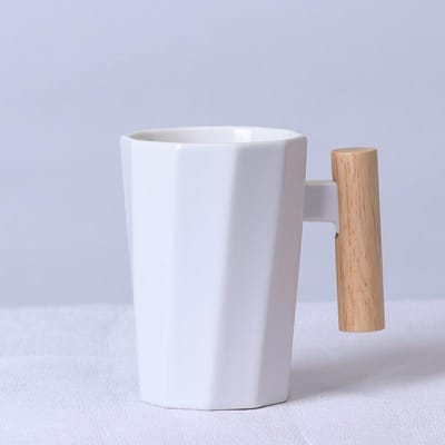 Nordic Houten Handvat Keramische Mok Kantoorbeker Creatief Vakantie Evenement Cadeau 301-400ml white